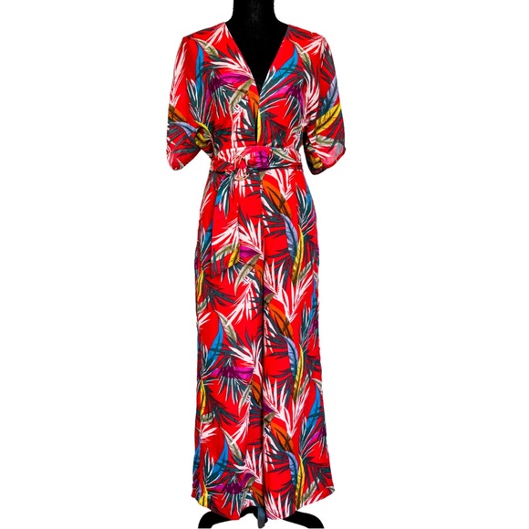 Anthropologie Pants - Anthropologie Red Carter Plunge Neckline Tropical‎ Jumpsuit Size XS